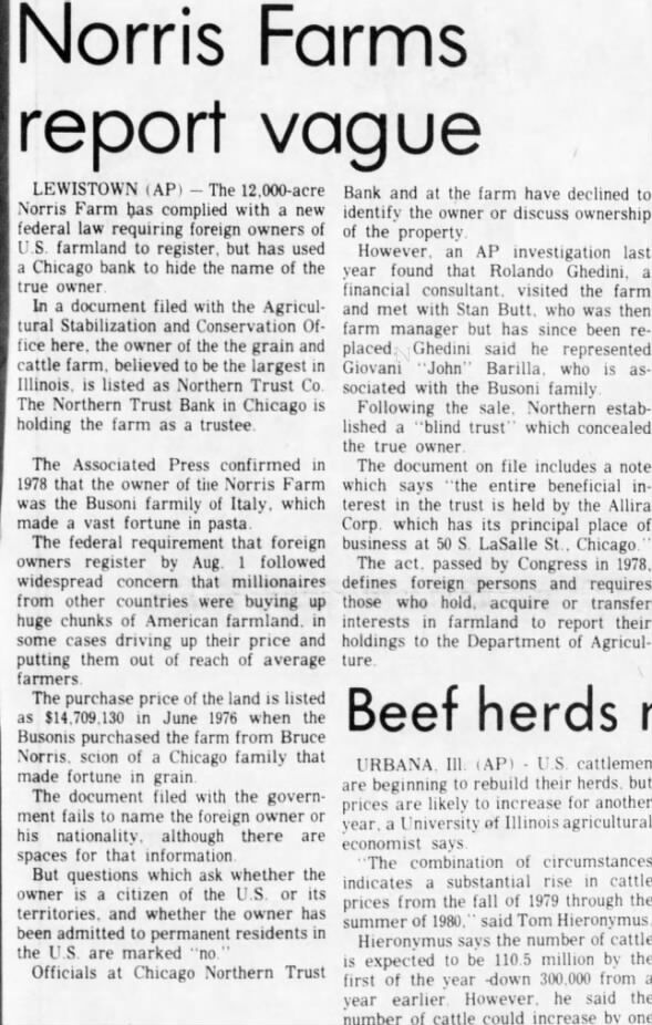 Norris Farms report vague...uses Chicago bank to hid name of true owner.